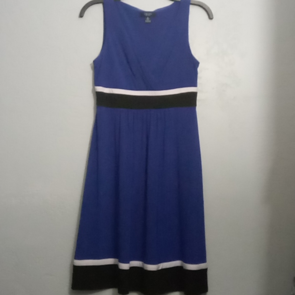 Chaps V-Neck Sleeveless Blue Dress Size Small